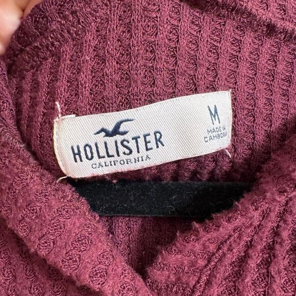 Hollister Burgundy Waffle Oversized Cropped Hoodie Sweater Medium - Picture 4 of 8